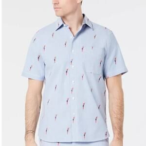 Tommy Bahama Men's Embroidered Parrot Mamba Camp Button Front Shirt Size XL Blue